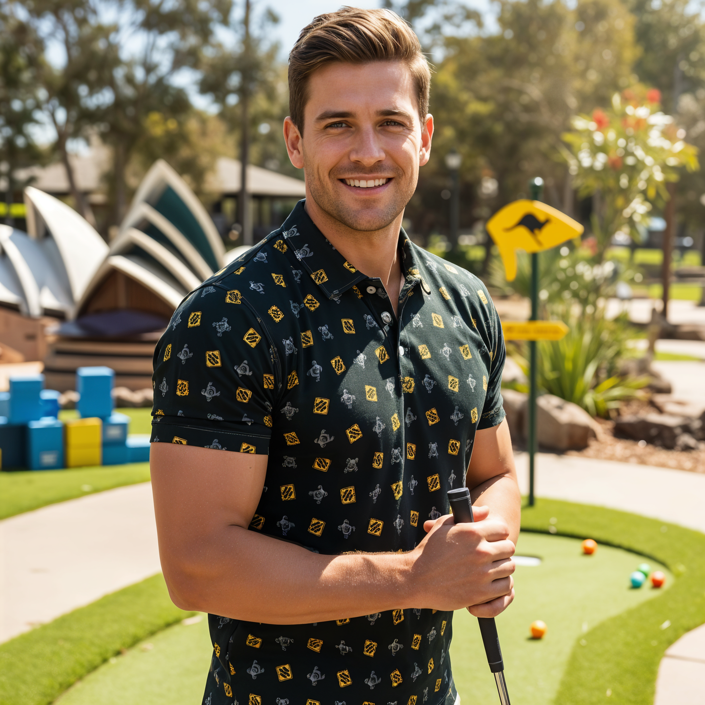 OG Drop Bear Black | Men's Bold Funny Luxury Aussie Golf Polo