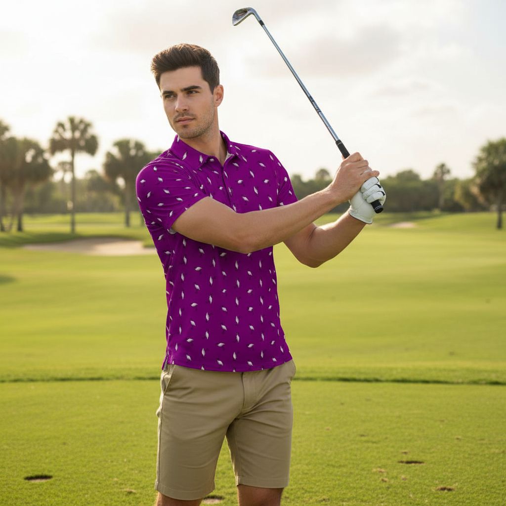Bin Chic Purple | Men's Bold Fun Luxury Aussie Golf Polo