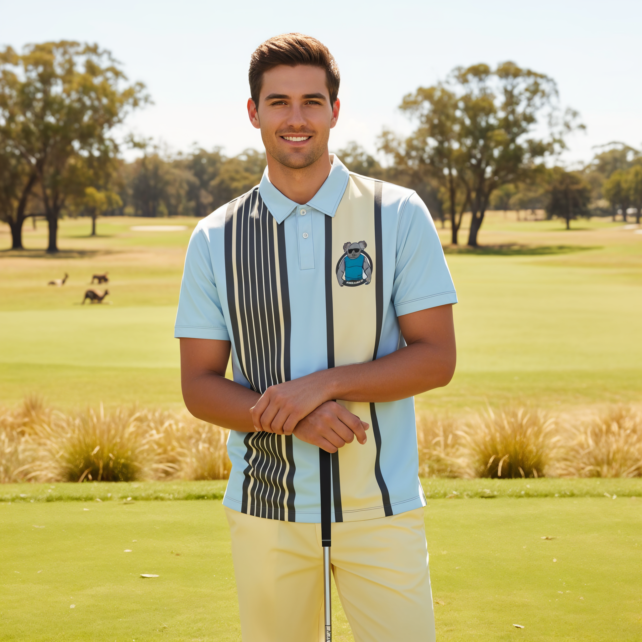 Drop Bear Blue | Men's Bold Funny Luxury Aussie Golf Polos