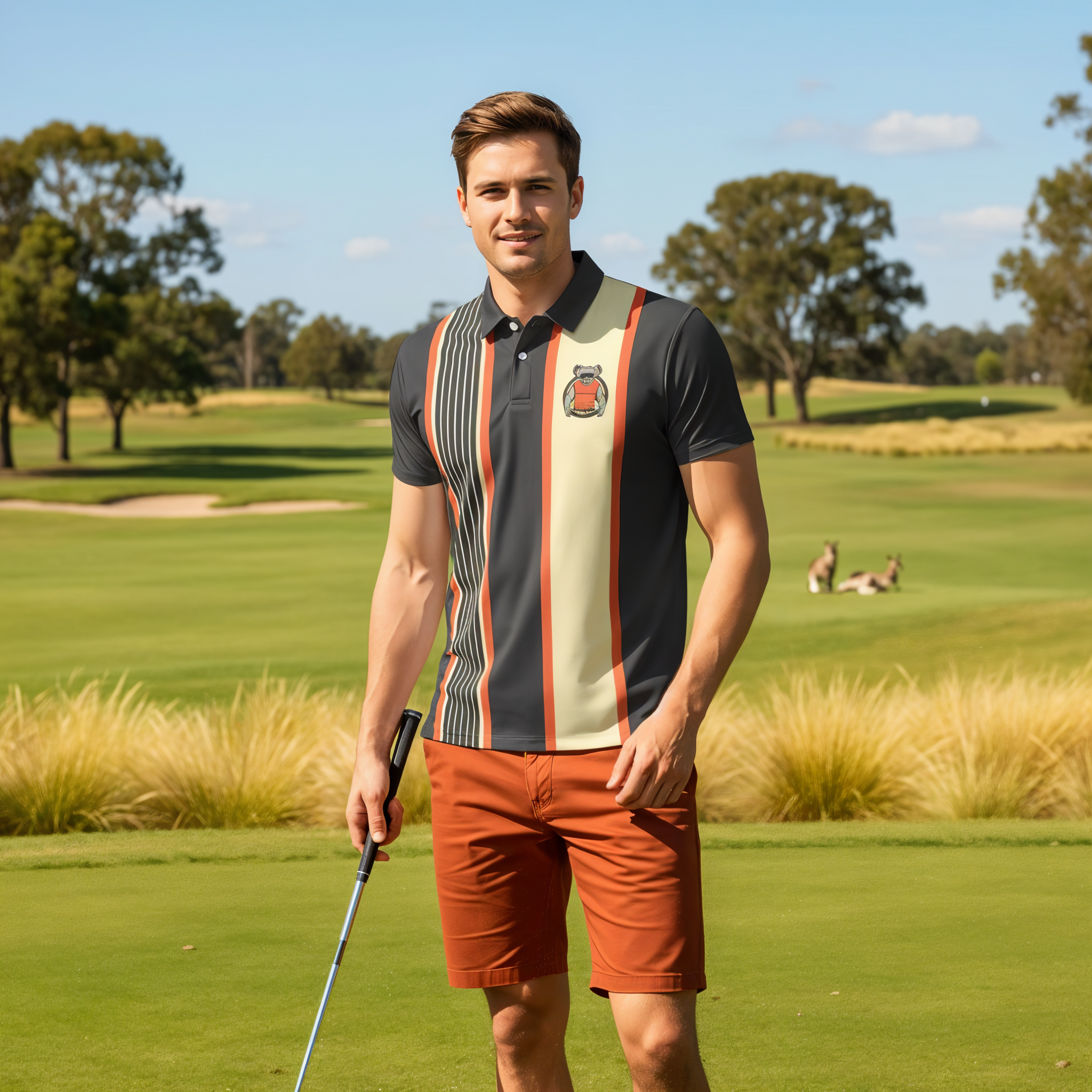 Drop Bear Orange | Men's Bold Funny Luxury Aussie Golf Polo