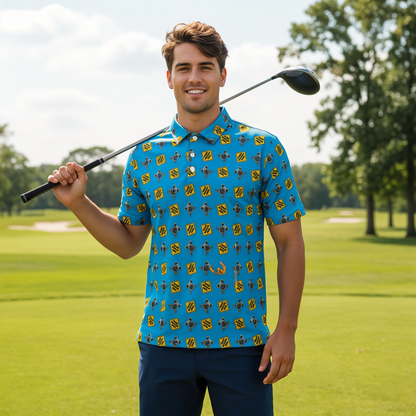 OG Drop Bear Blue | Men's Bold Funny Luxury Aussie Golf Polo