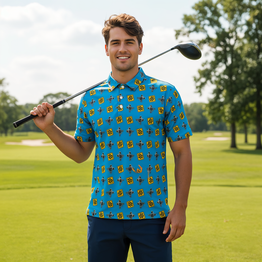 OG Drop Bear Blue | Men's Bold Funny Luxury Aussie Golf Polo