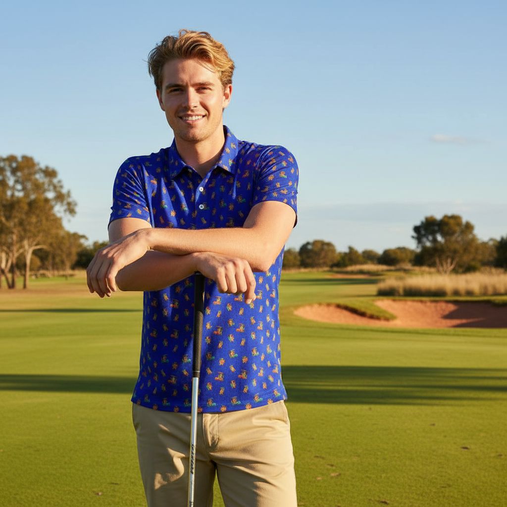 Quokkas Blue | Men's Bold Funny Luxury Aussie Golf Polo